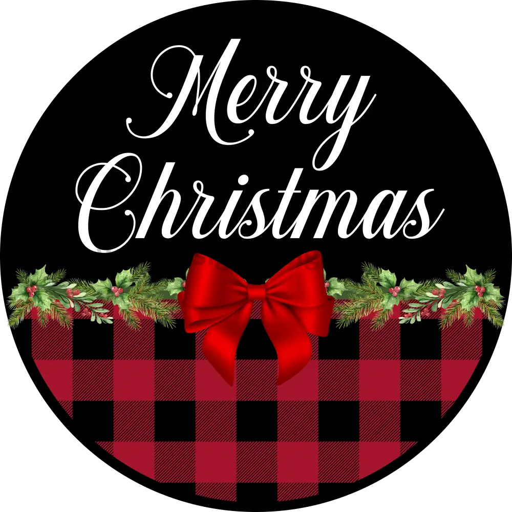 Merry Christmas Red Buffalo Plaid Round Metal Wreath Sign 6’’