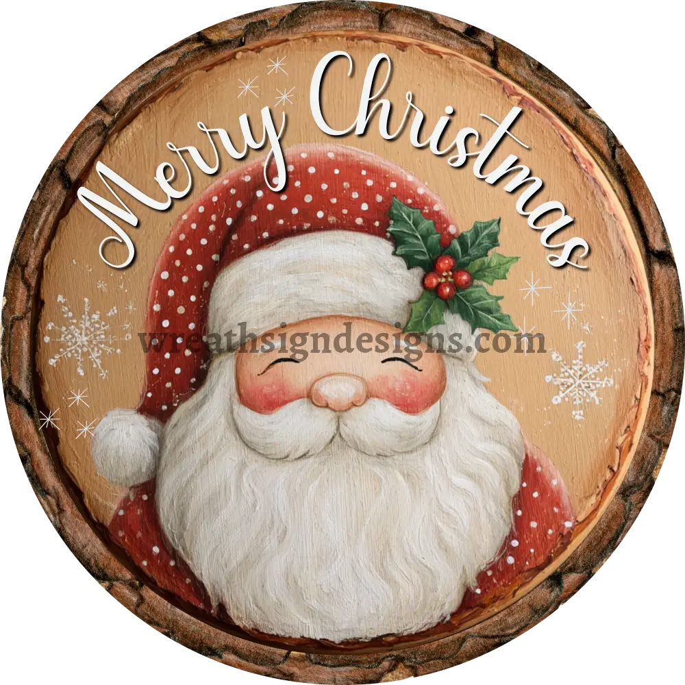 Merry Christmas Rustic Santa Round Metal wreath Sign MS-1578 10’’ Decor