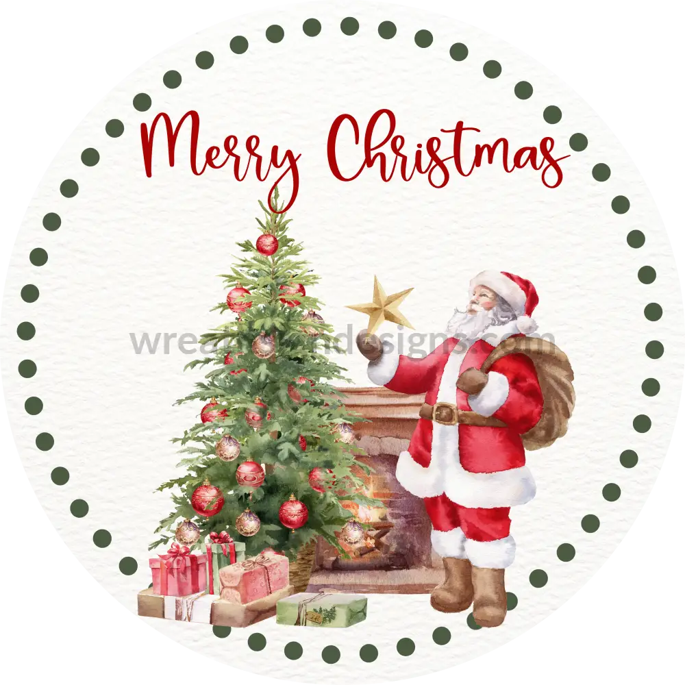 Merry Christmas Santa Round Metal Wreath Sign 8’’ Decor