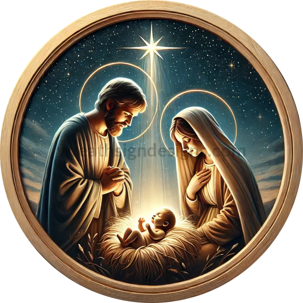 Nativity Scene Mary Joseph Baby Jesus- Christmas Wreath Sign 6’’