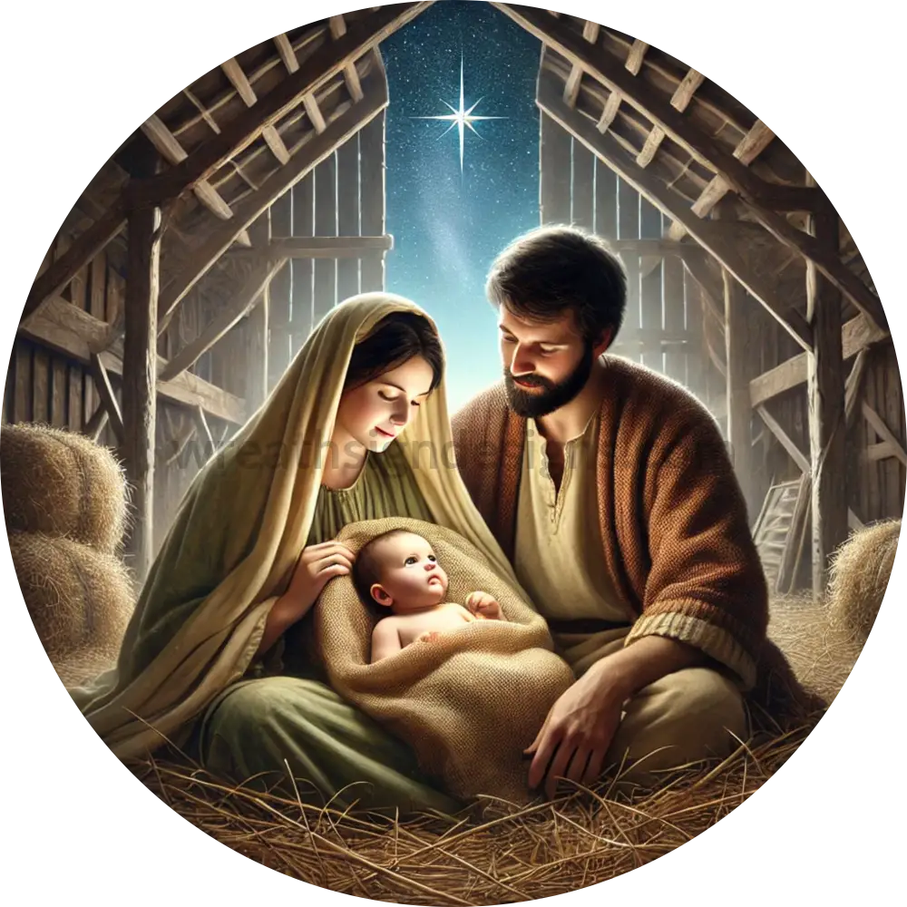 Nativity Scene Mary Joseph Baby Jesus- Christmas Wreath Sign 6’’