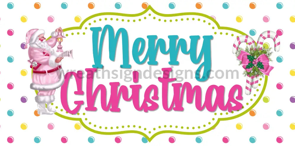 Pastel Christmas Santa And Candy Canes 12X6 Metal Wreath Sign