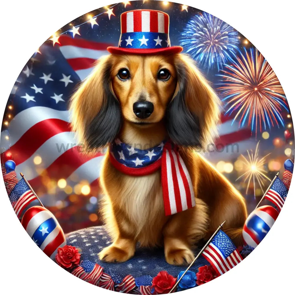 Patriotic Dachshund- Metal Wreath Sign