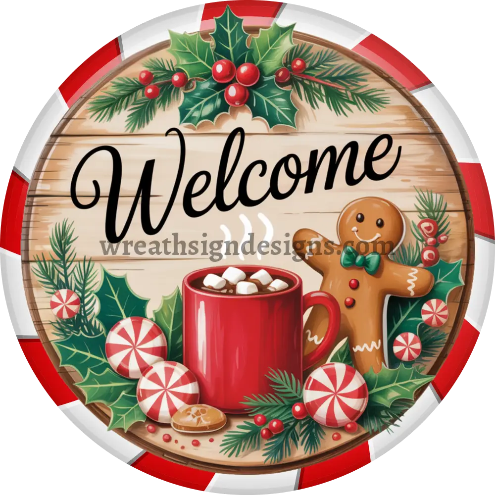 Peppermint Gingerbread Christmas Winter Metal Wreath Sign MS-1421 6’’