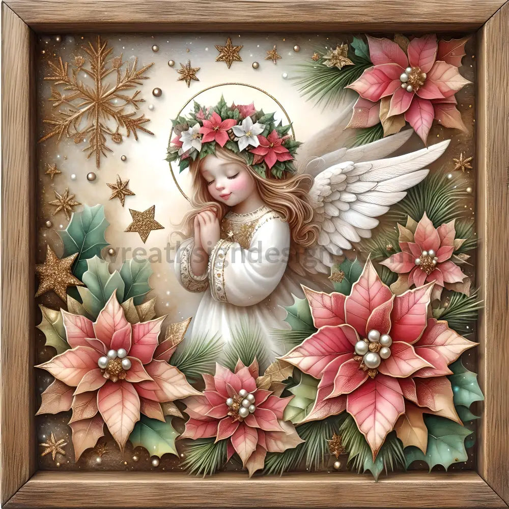 Pink Winter Angel Round Metal Wreath Sign 10’ Decor
