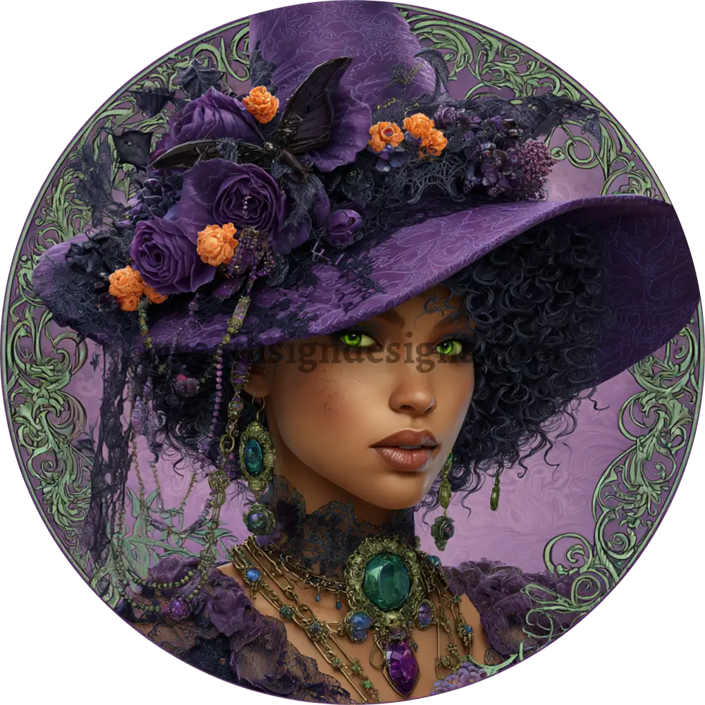 Purple and emerald Witch Halloween Metal Wreath Sign MS-1367 10’’
