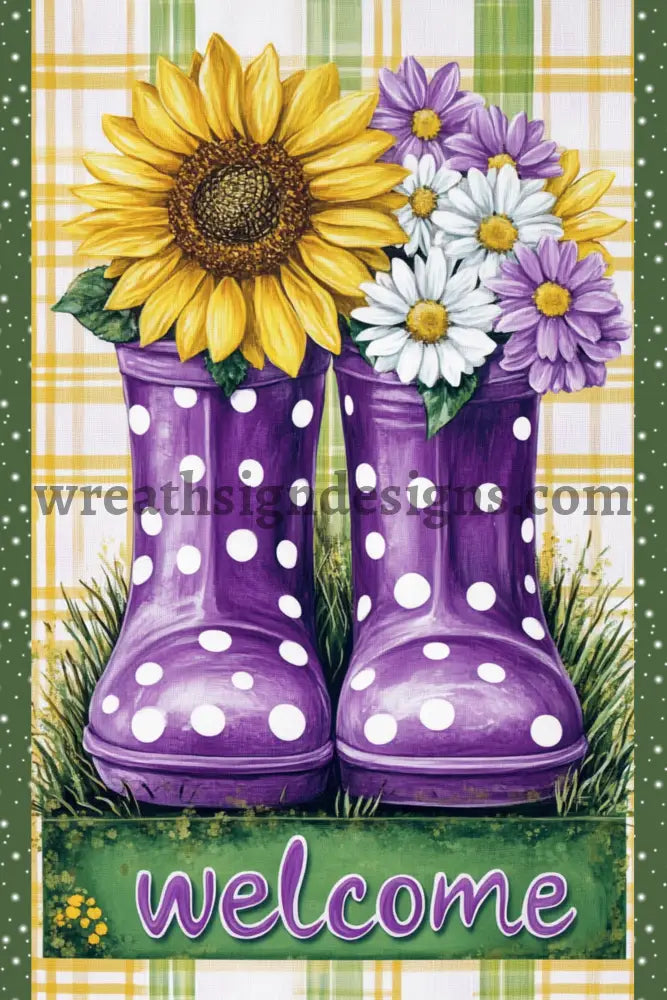 Purple and Green Rainboots Spring 8x12 Metal Wreath Sign MS-1122 12x8 metal sign