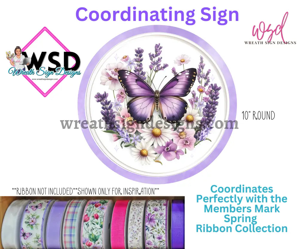 Purple Butterflies And Flowers Metal Wreath Sign Ms-1053