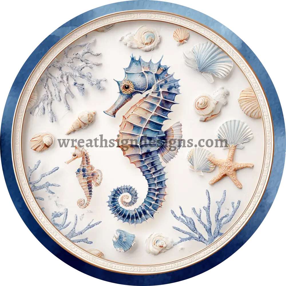 Seahorse and Seashell Beach Metal Wreath Sign MS-1212 8’’