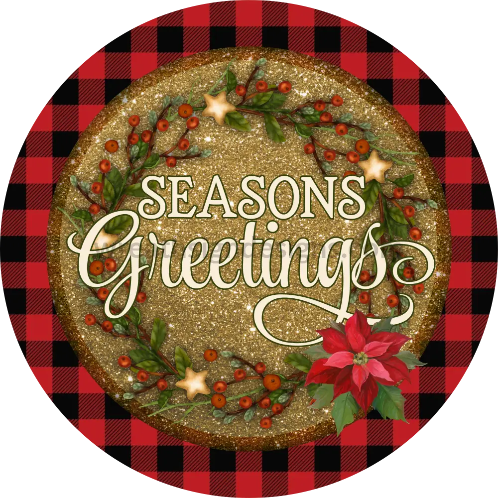 Seasons Greetings Poinsettia And Berries-Round Metal Signs 8 Circle