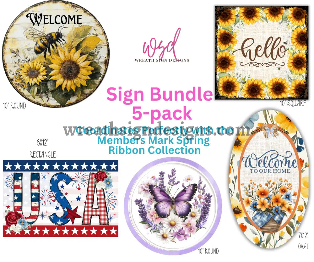 Spring Sign Bundle- 5 Pack Metal Wreath
