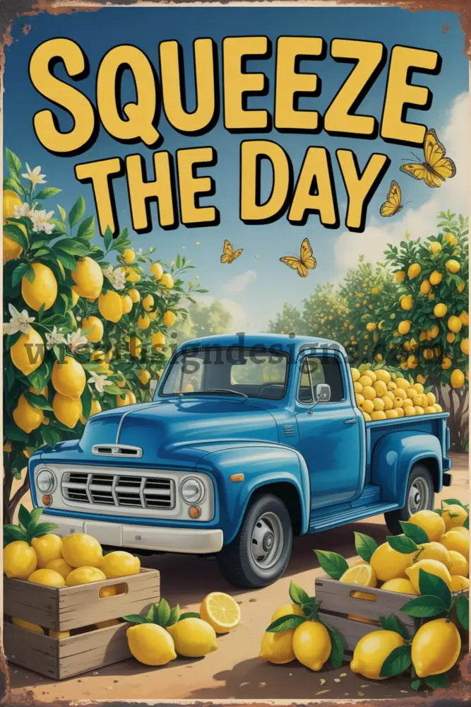 Squeeze the Day Lemon Truck Metal Wreath Sign 12x8 Metal Sign MS-1286