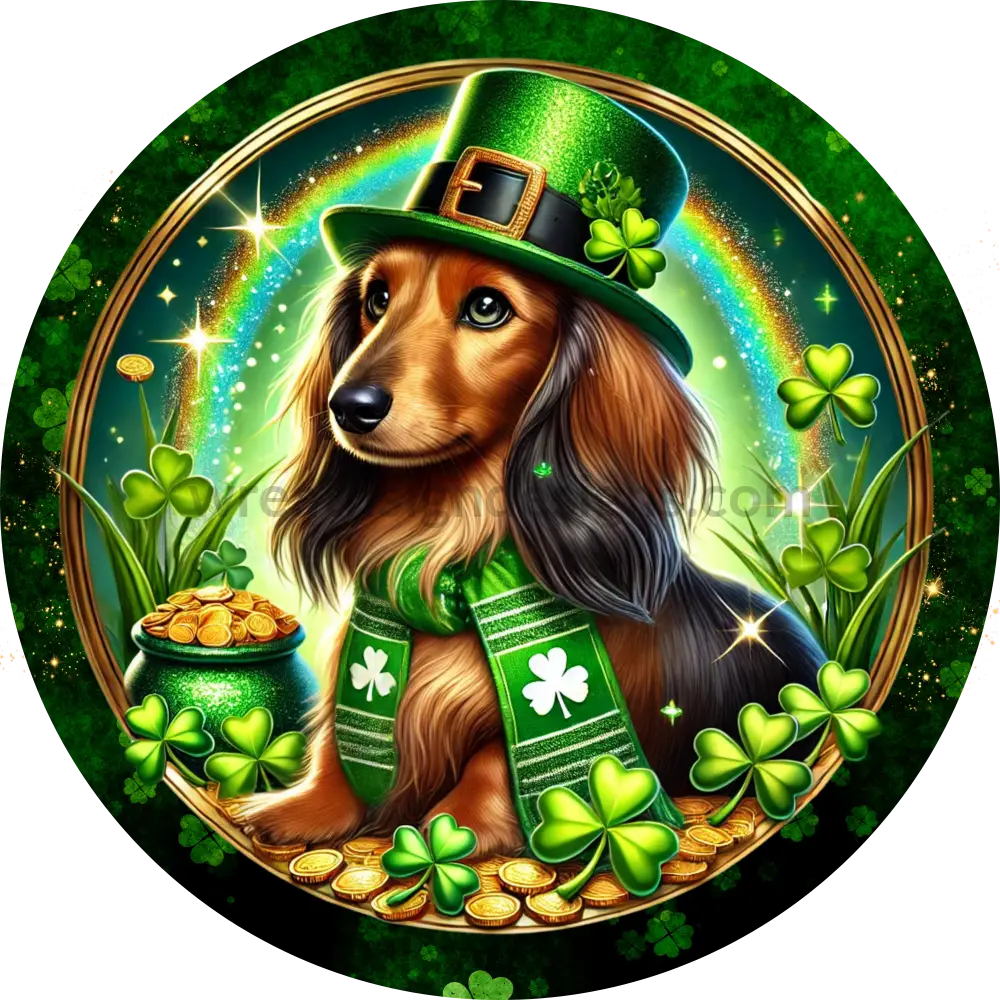 St Patricks Day Dachshund- Metal Wreath Sign 6’’