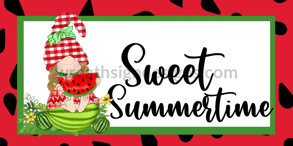 Sweet Summertime Watermelon Gnome 12X6- Metal Sign
