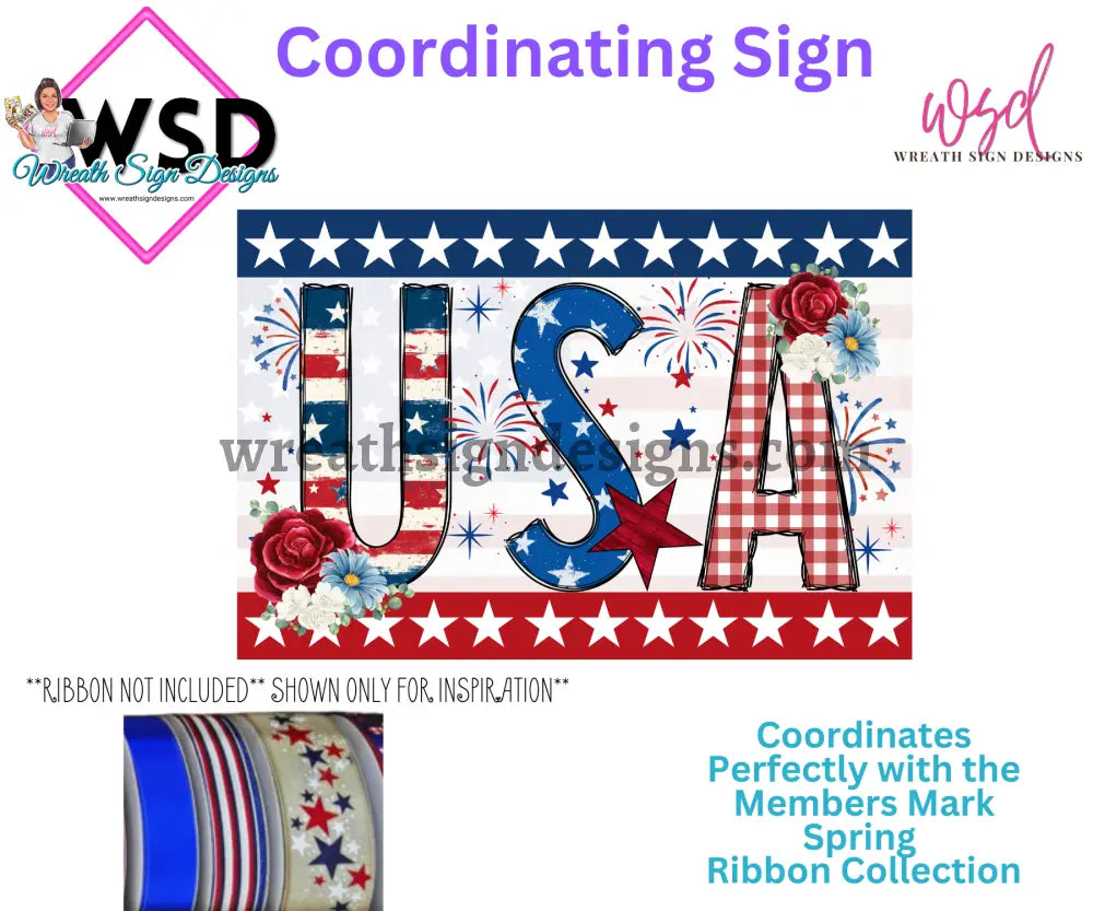 Usa Patriotic- Metal Wreath Sign Ms-1052