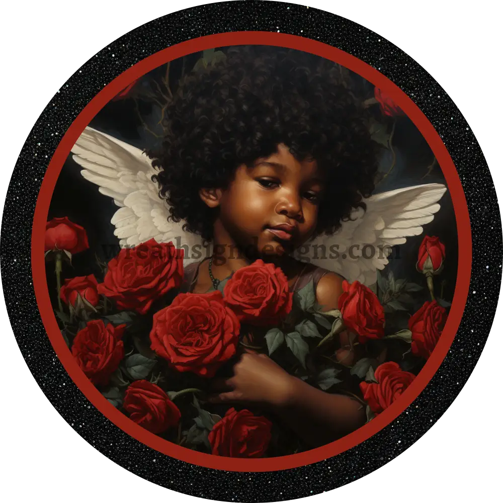 Valentines Day Cupid Black And Red-Round Valentine Wreath Sign 6