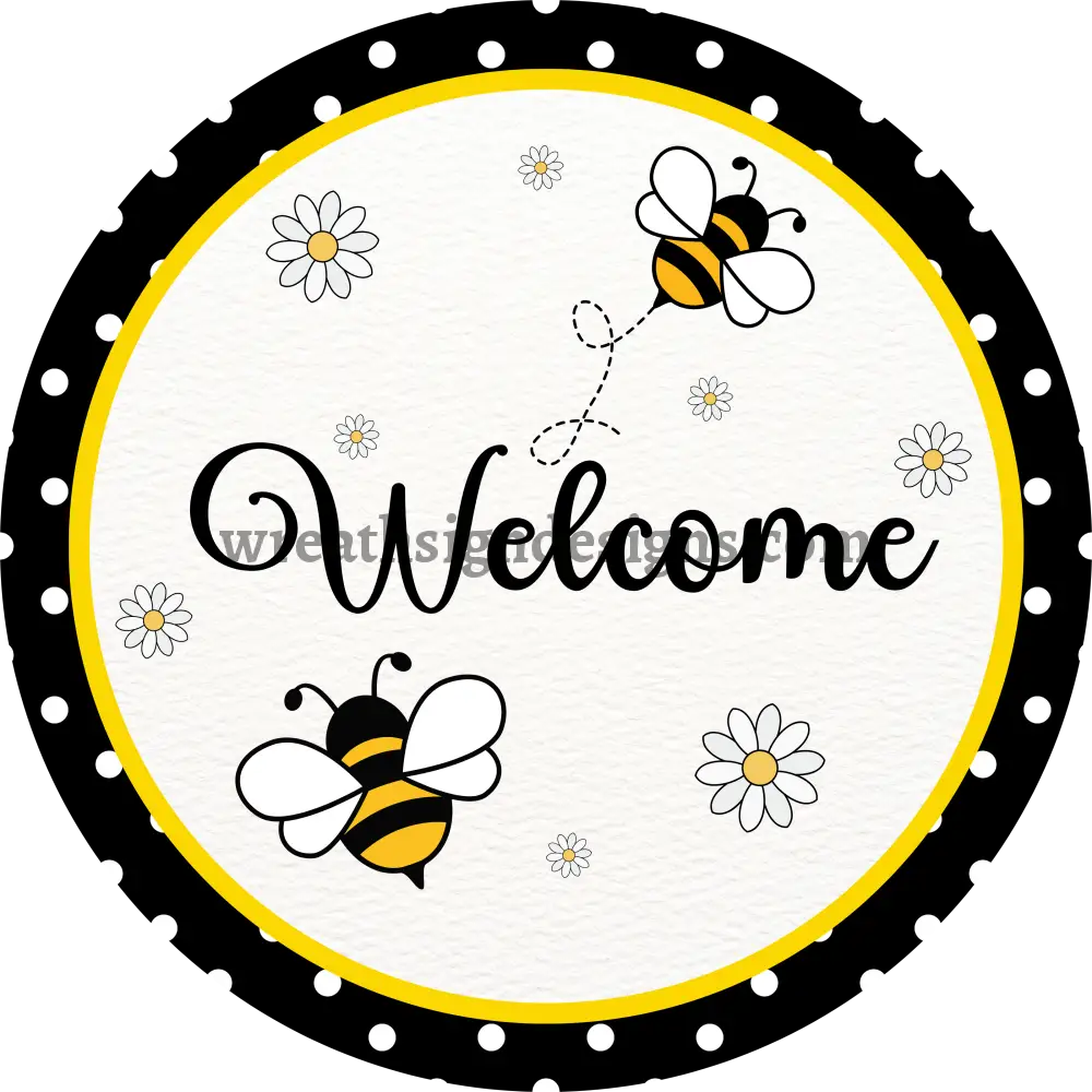 Welcome Bees And Daisies Spring Summer Metal Wreath Sign 8’’