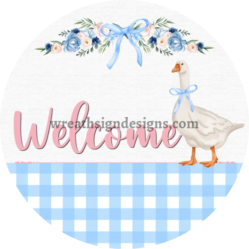Welcome Blue and pink goose metal wreath sign MS-1194 10”