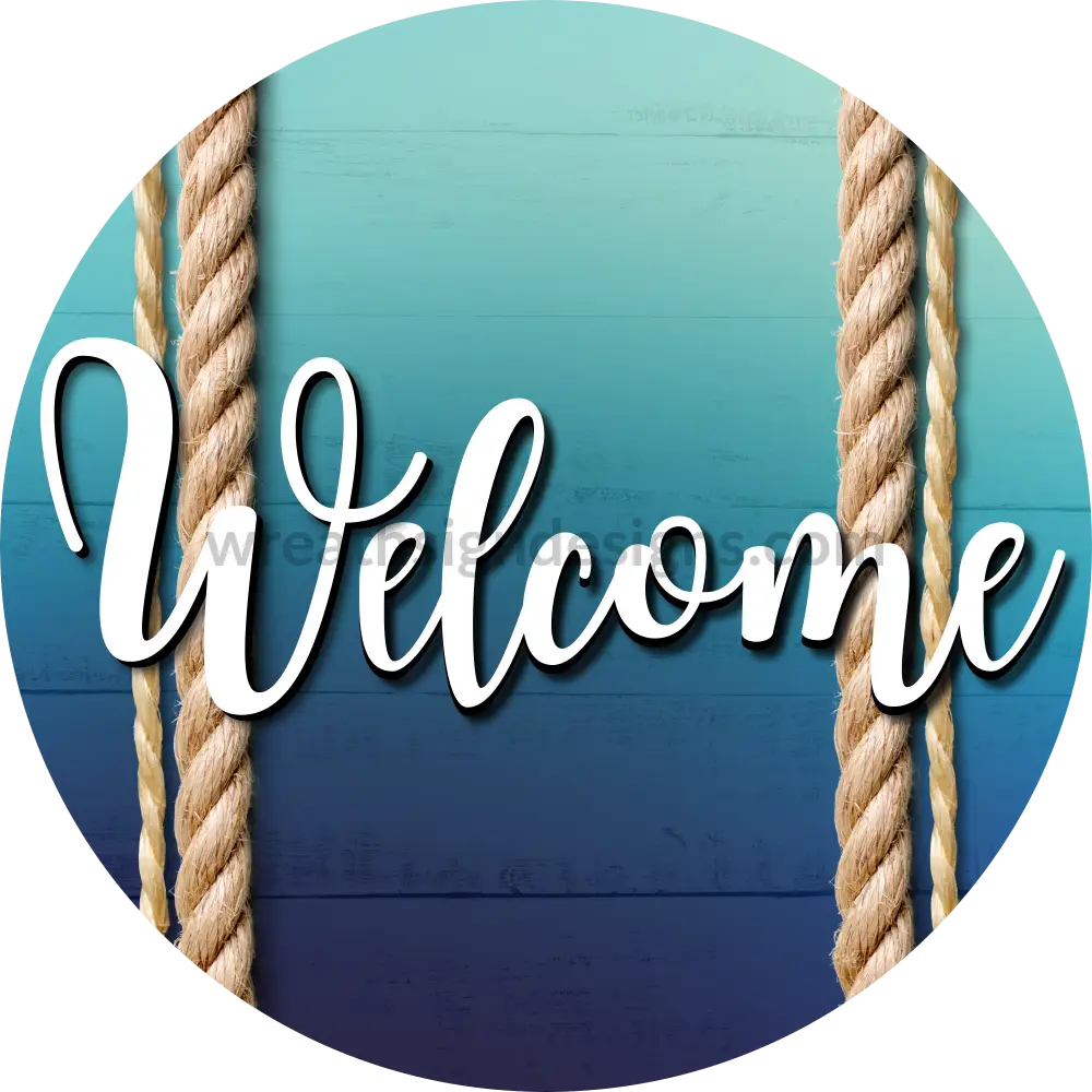 Welcome Blue Ombre Wreath Sign 6