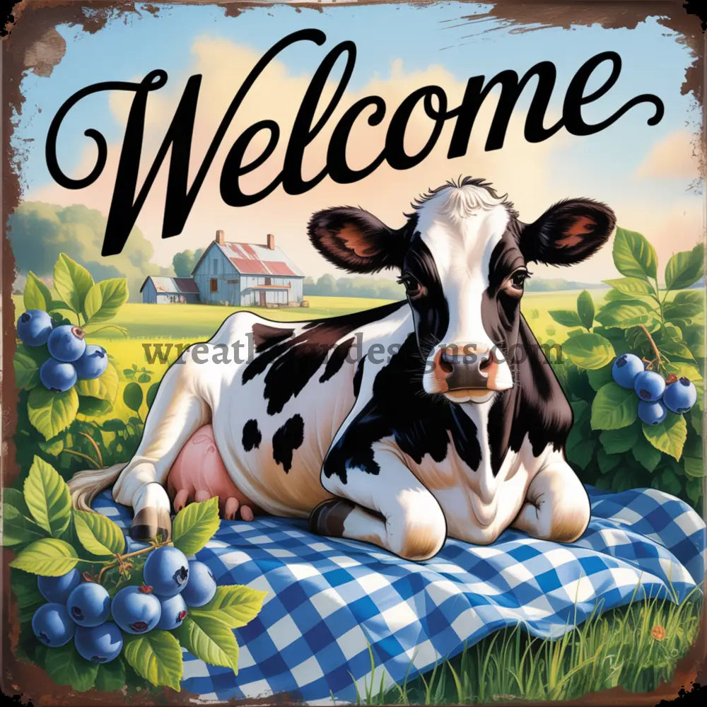 Welcome Blueberry Cow Wreath Sign MS-1284
