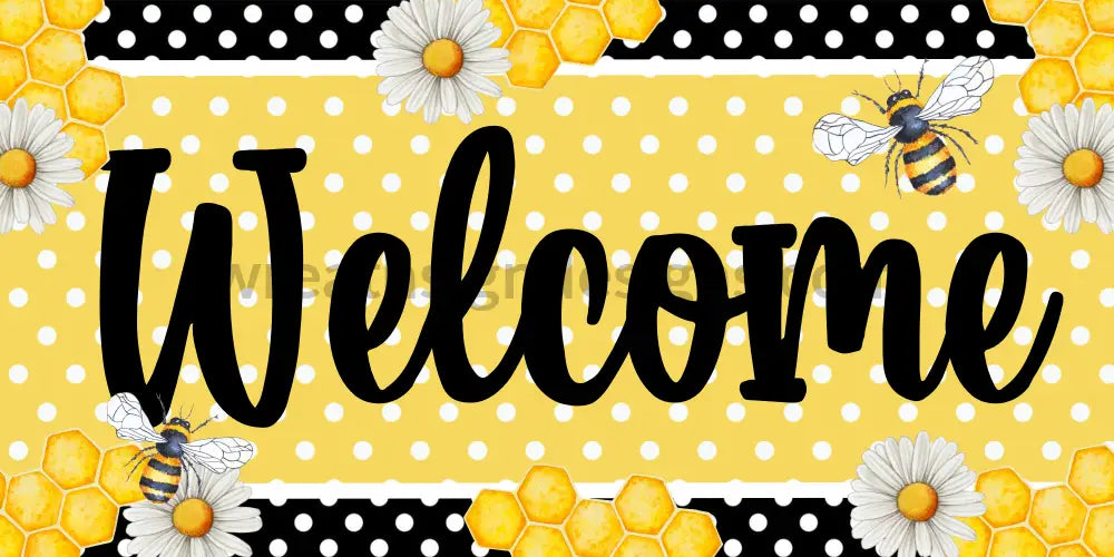Welcome Bumblebees And Daisies 12X6-Metal Sign