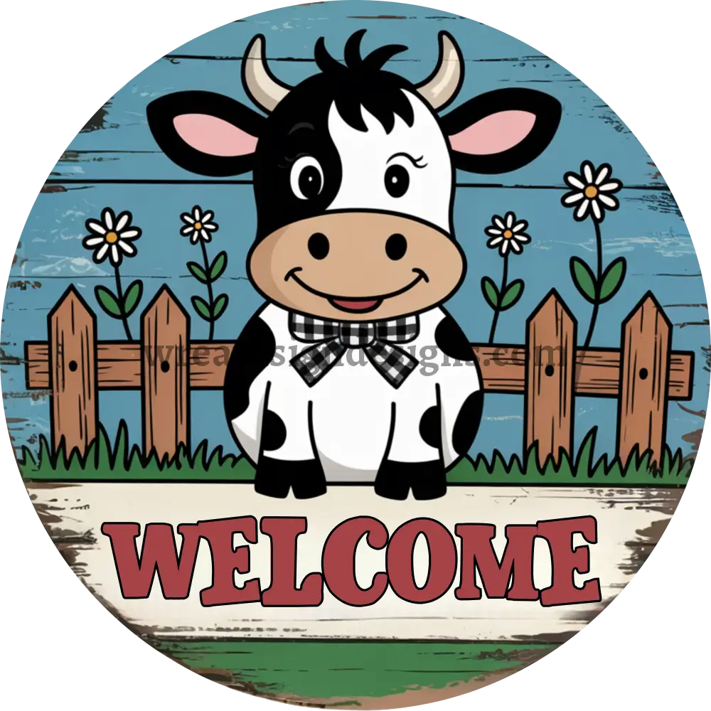 Welcome County Cow – Farmhouse Decor & Wreath Sign - Metal Wreath Sign - MS-1372 10’’