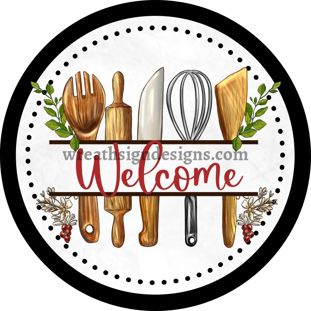 Welcome Kitchen Tools- Chefs Metal Wreath Sign 8