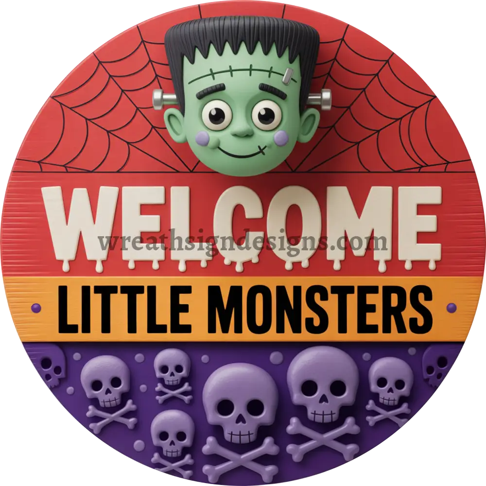 Welcome Little Monsters- Cute Halloween Frankie metal Halloween wreath sign MS-1356 6’’