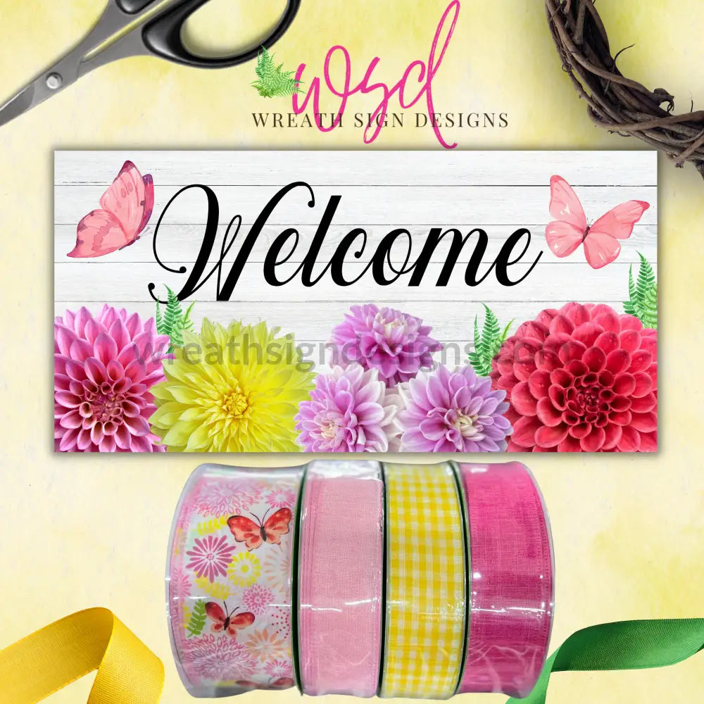 Welcome Mixed Dalhias 12X6 Sams Ribbon Match Spring 2023