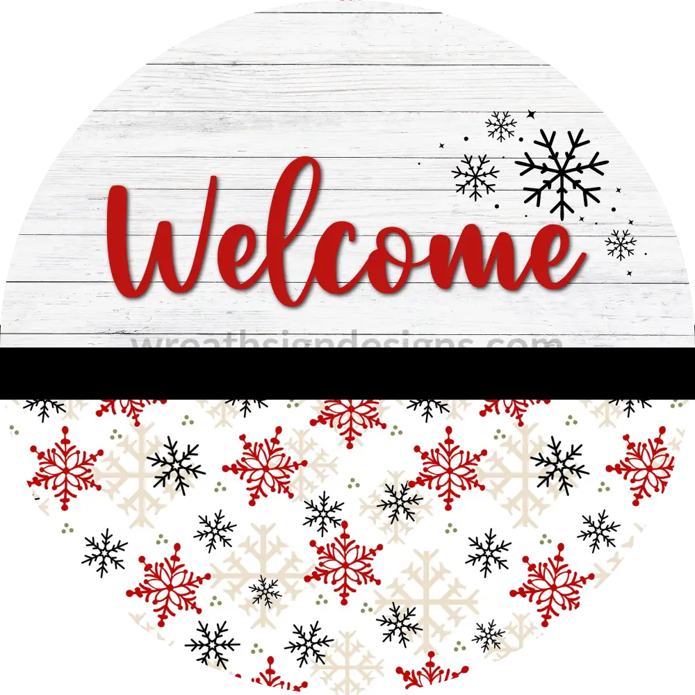 Welcome Red And Black Snowflake White Wood-Metal Sign 6