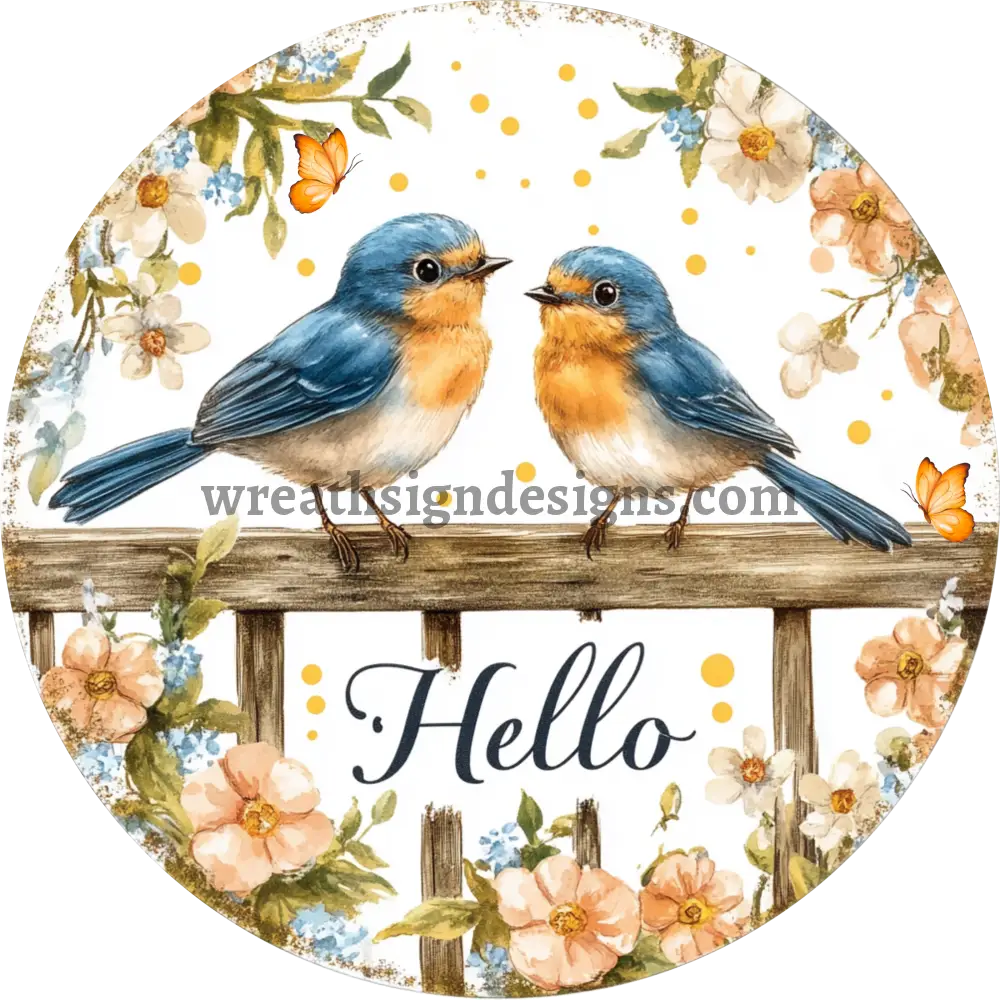 Welcome Spring Blue Birds Round Metal Wreath Sign MS-1105