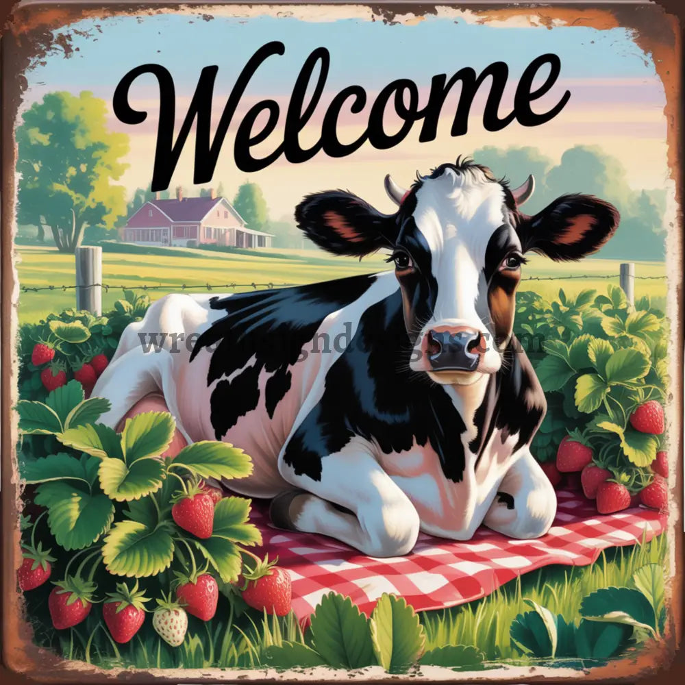 Welcome strawberry Cow Wreath Sign MS-1285 10’’