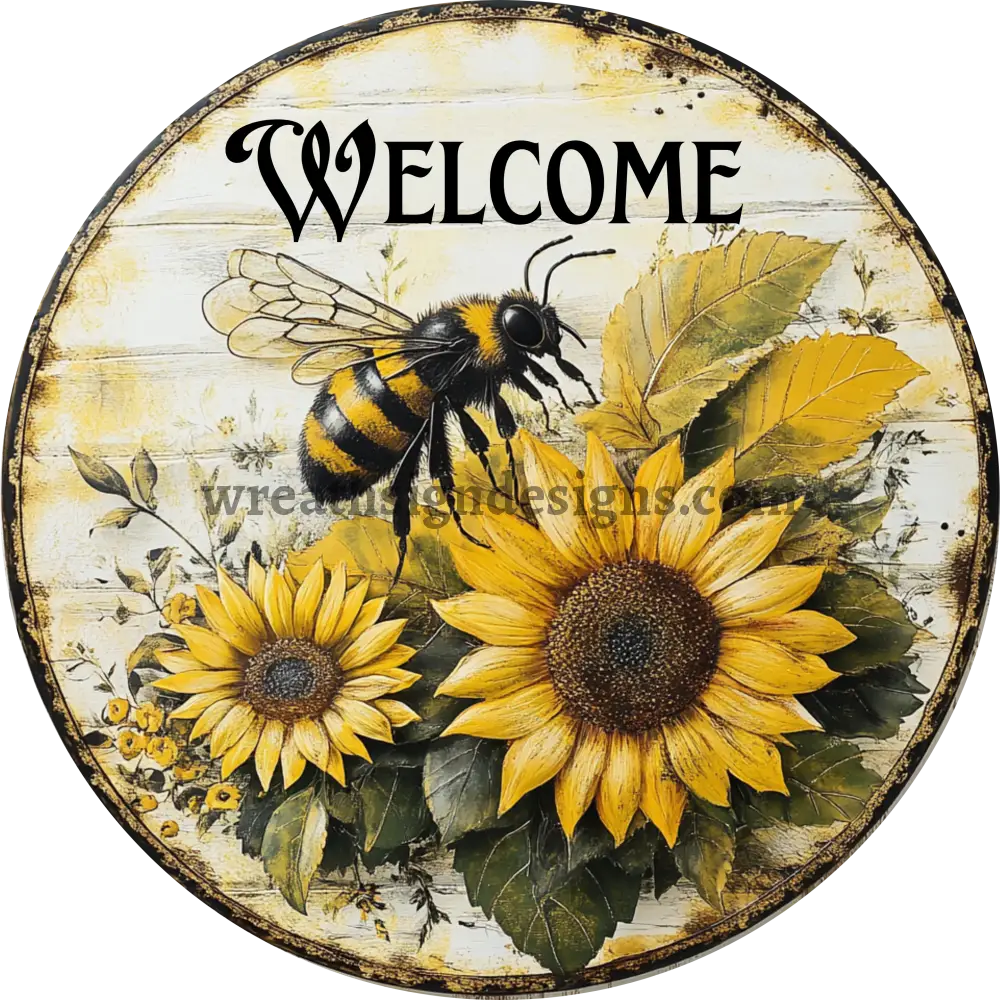 Welcome Sunflower And Bees Metal Wreath Sign Ms-1049