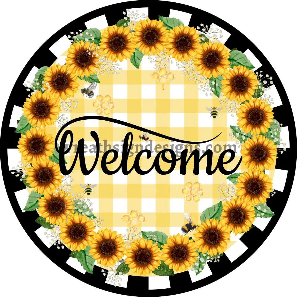 Welcome Sunflower and Bees Metal wreath Sign MS-1188 8’’