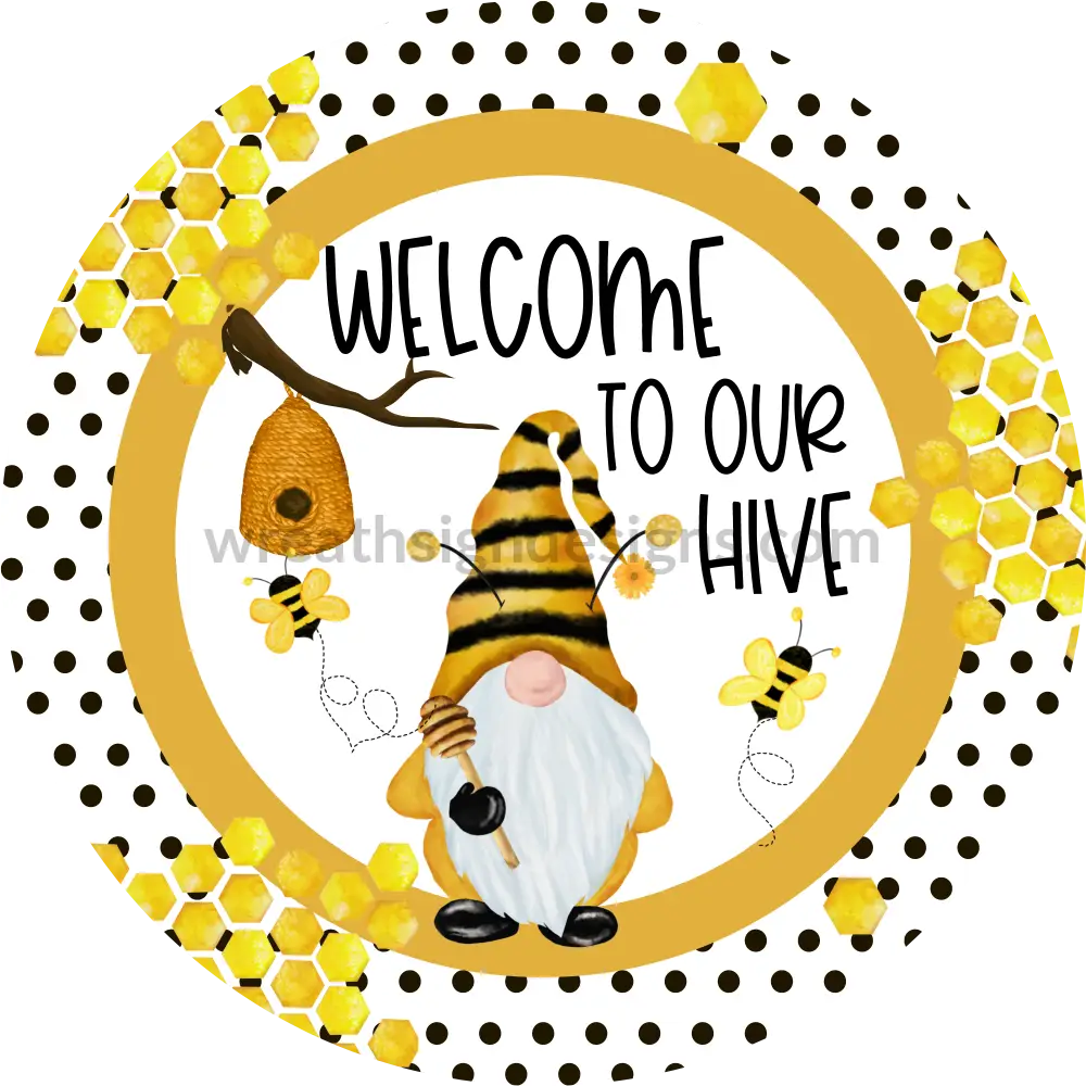 Welcome Bumble Bee Gnome Sign Round Spring Summer Sign for 