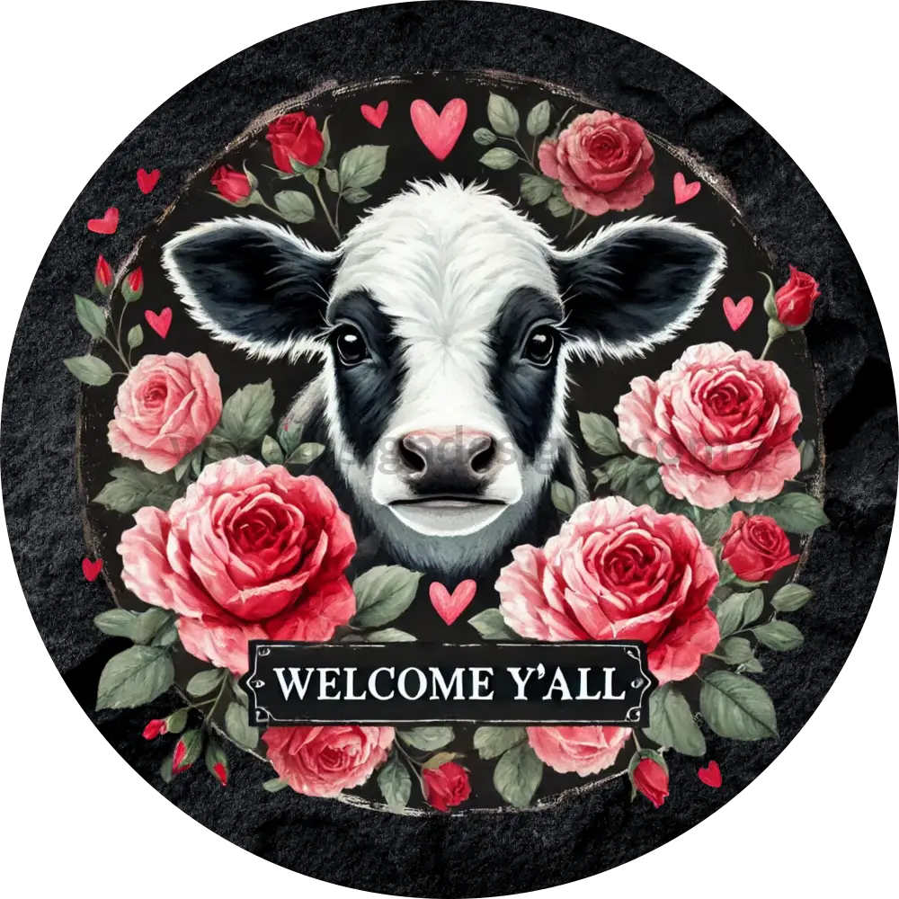 Welcome Yall Cow -Round Valentine Wreath Sign 8’’