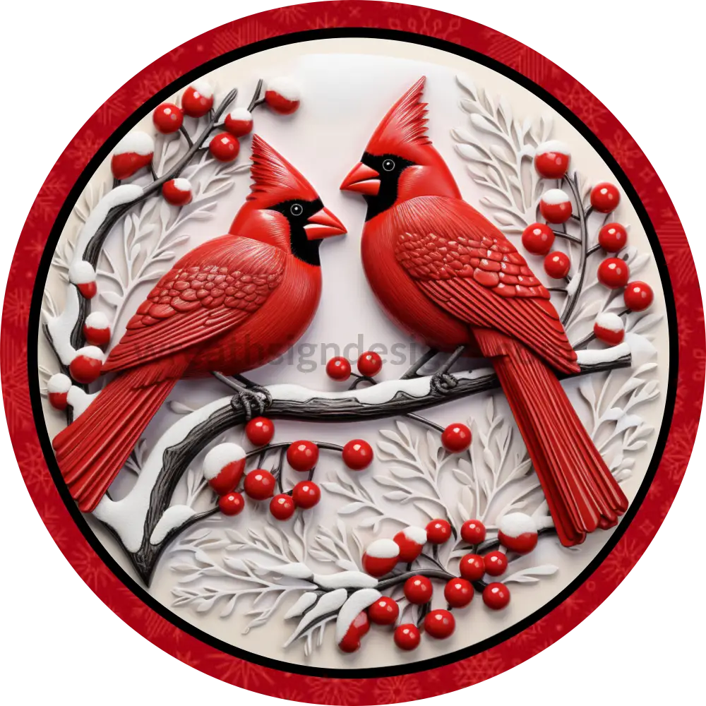 3D Winter Cardinals-Round Metal Signs 8 Circle