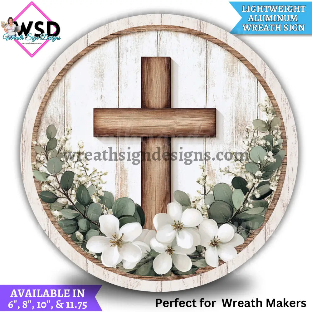 Wooden Cross and Eucalyptus-Christian Faith Metal wreath Sign MS-1142