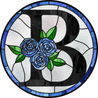 10 Stained Glass Blue Rose Initials-10- Round Metal Wreath Sign B