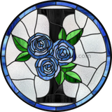 10 Stained Glass Blue Rose Initials-10- Round Metal Wreath Sign I