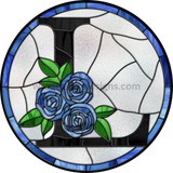 10 Stained Glass Blue Rose Initials-10- Round Metal Wreath Sign L