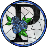 10 Stained Glass Blue Rose Initials-10- Round Metal Wreath Sign P