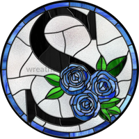 10 Stained Glass Blue Rose Initials-10- Round Metal Wreath Sign S