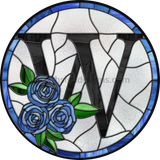 10 Stained Glass Blue Rose Initials-10- Round Metal Wreath Sign W