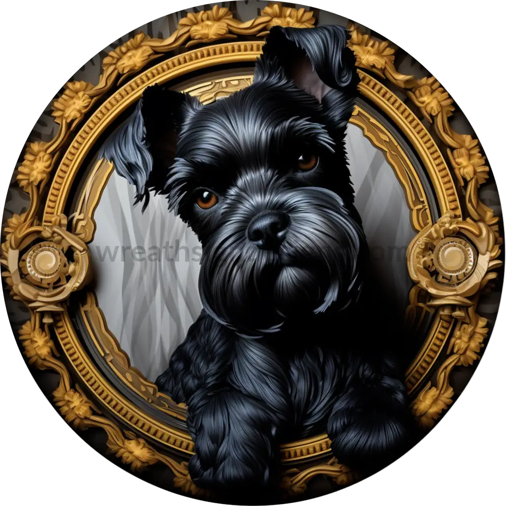 3D Black Schnauzer On A Round Metal Sign 8