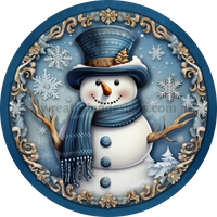 3D Blue And Gold Snowman Winter Wreath Sign 8 Circle