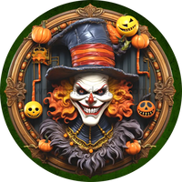 3D Creepy Clown And Jackolanterns-Halloween Metal Wreath Sign 8 Circle