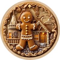 3D Gingerbread Man And Village- Round Metal Christmas Signs 8