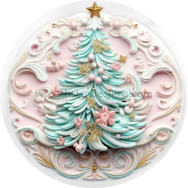 3D Pastel Christmas Tree Round Wreath Sign 6