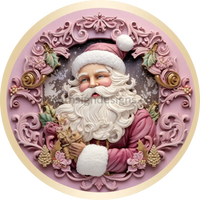 3D Pink And Gold Vintage Santa Christmas Round Wreath Sign 6